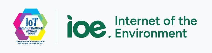 IoT Breakthrough Award 2025 badge for Internet of Environment Solution of the Year alongside the Internet of the Environment (IoE) logo.