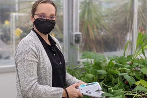 Sarah Araldi-Brondolo trialing it on an assortment of plants in the greenhouse